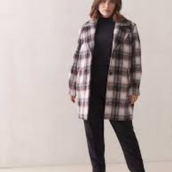 Mid-Length Plaid Cocoon Coat - Picture 2 of 3